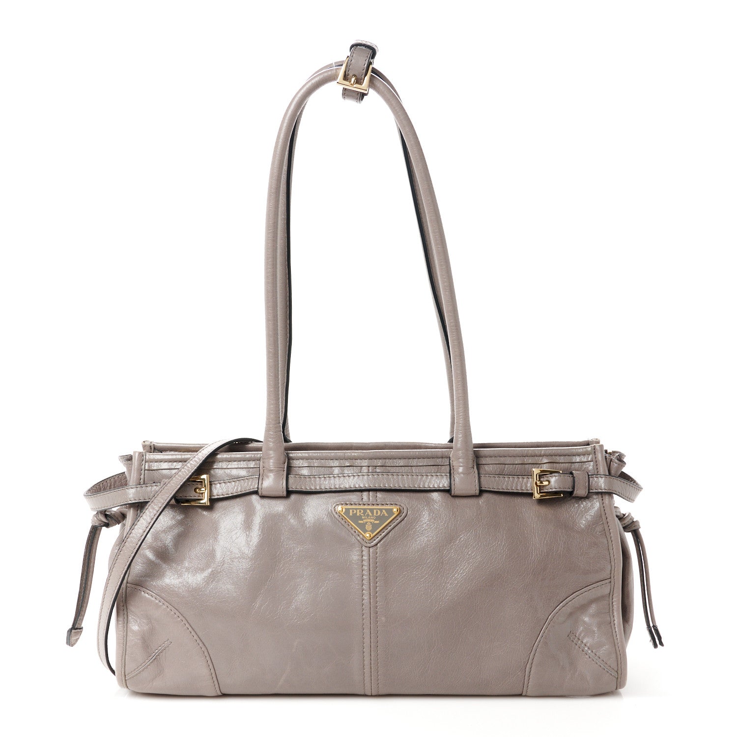 Prada Shiny Nappa Medium Shoulder Bag Pewter 1 of 10