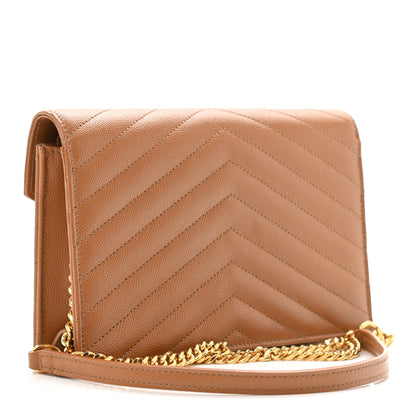Saint Laurent Grain De Poudre Matelasse Chevron Monogram Envelope Chain Wallet Natural Dark 3 of 10