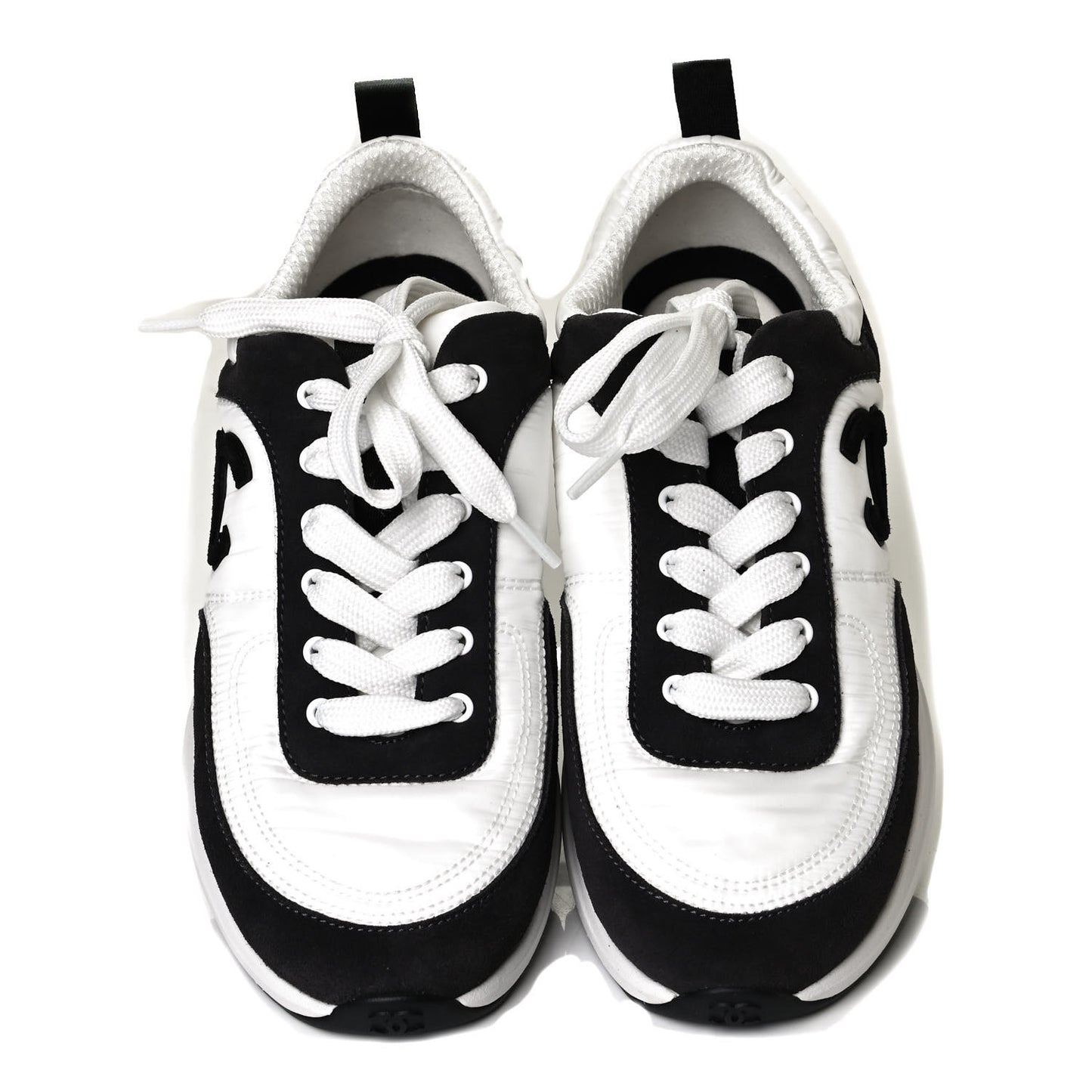 Nylon Calfskin Suede Womens CC Sneakers 38.5 White Black