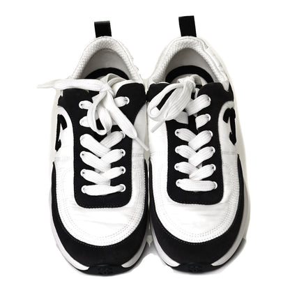 Chanel Nylon Calfskin Suede Womens CC Sneakers 38.5 White Black 4 of 8