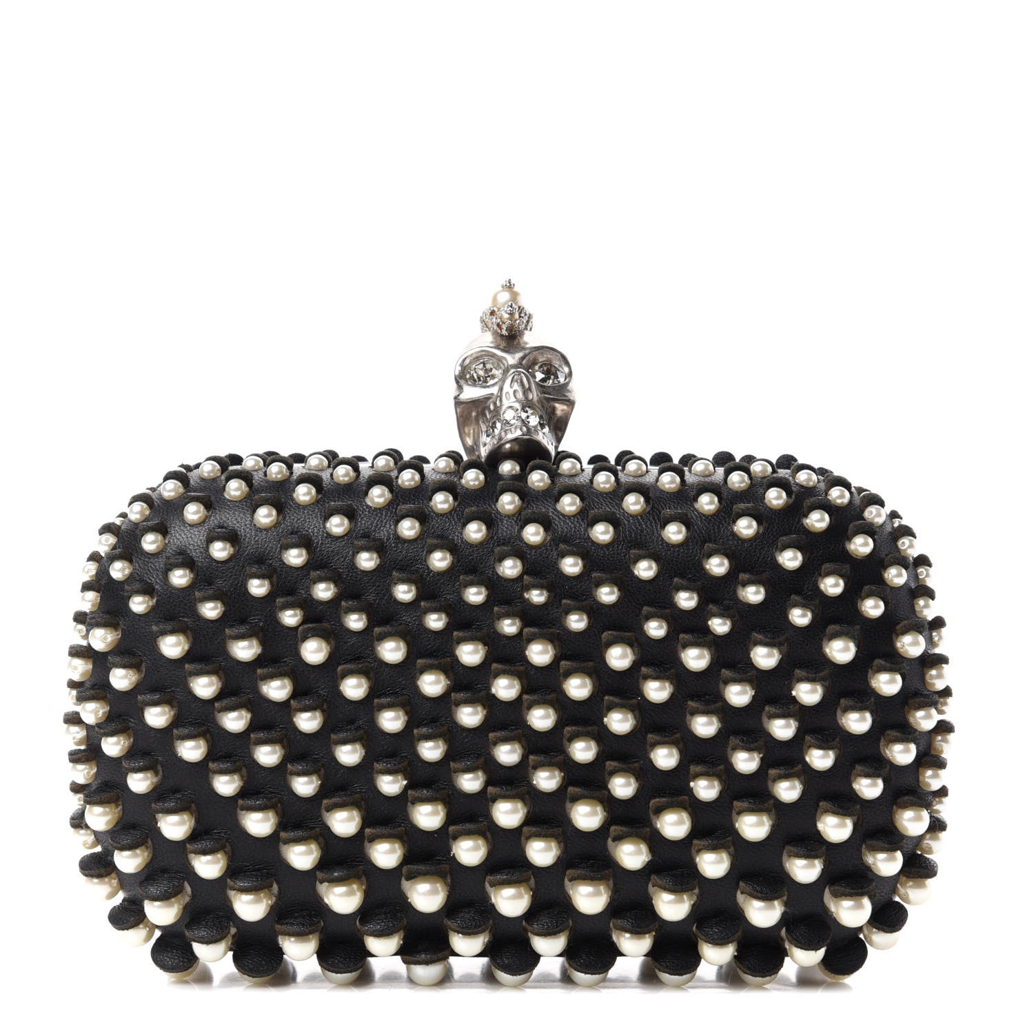 Alexander McQueen Pearl Embellished Calfskin Skull Box Clutch Black 1 of 8