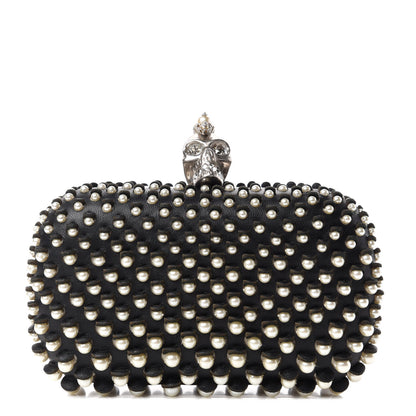 Alexander McQueen Pearl Embellished Calfskin Skull Box Clutch Black 1 of 8