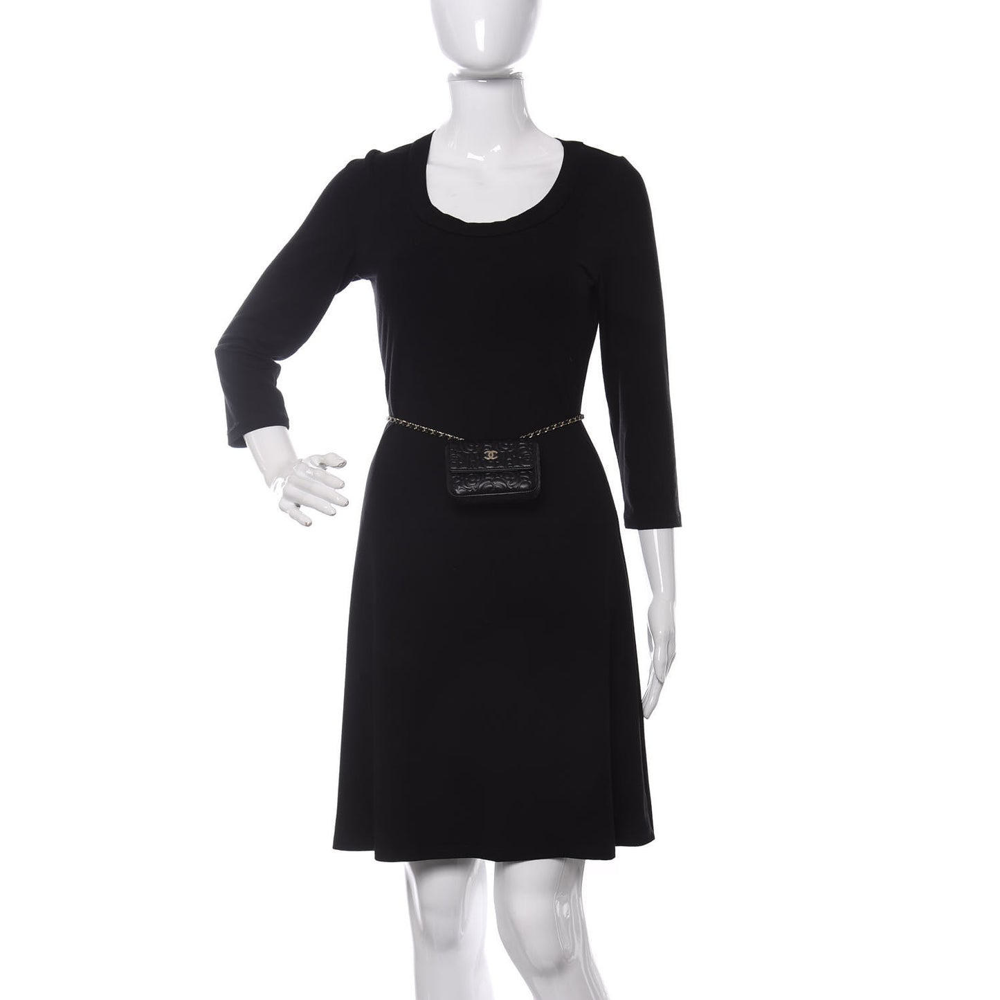 Lambskin Camellia Embossed Chain Belt Bag Black
