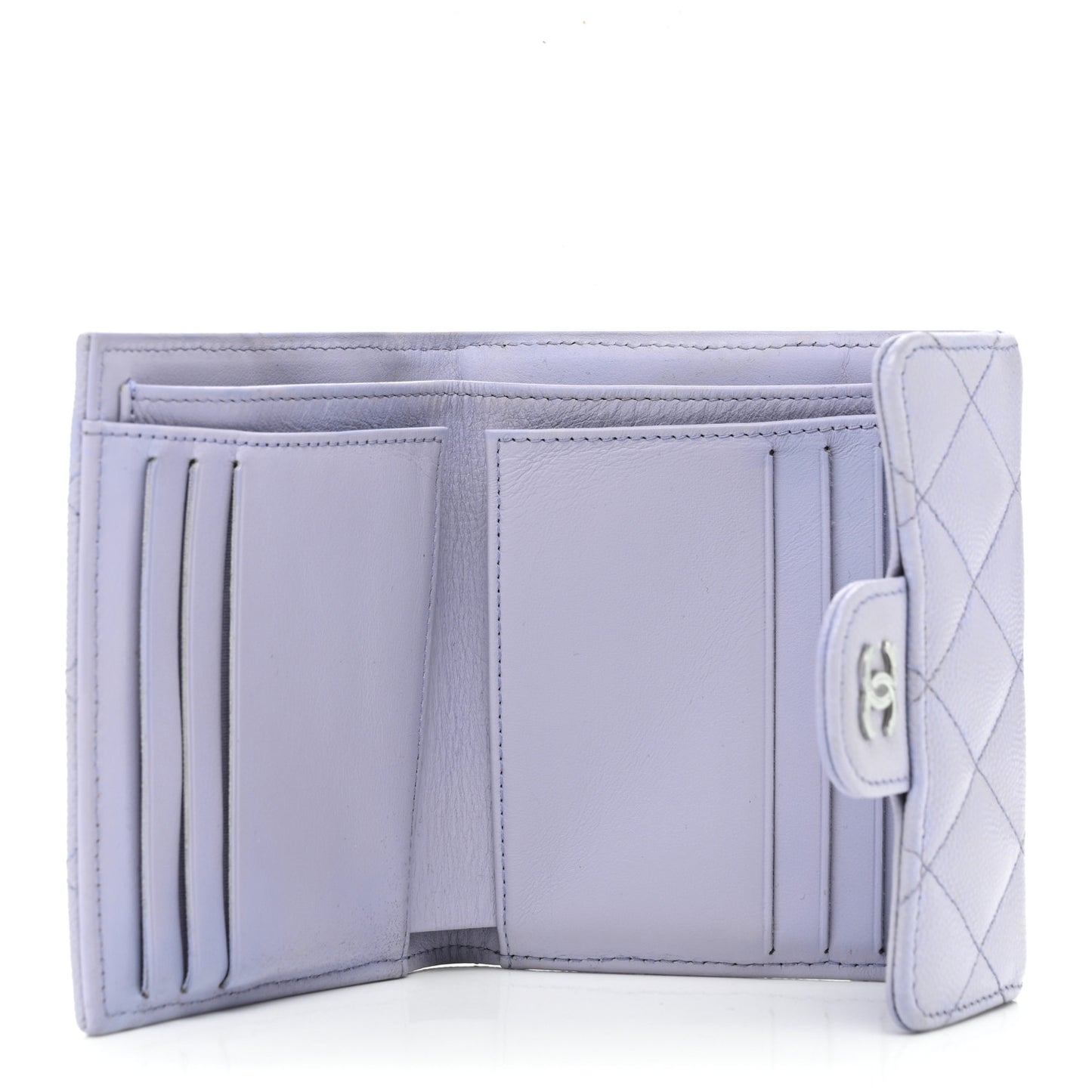 Caviar Quilted Compact Flap Wallet Light Purple