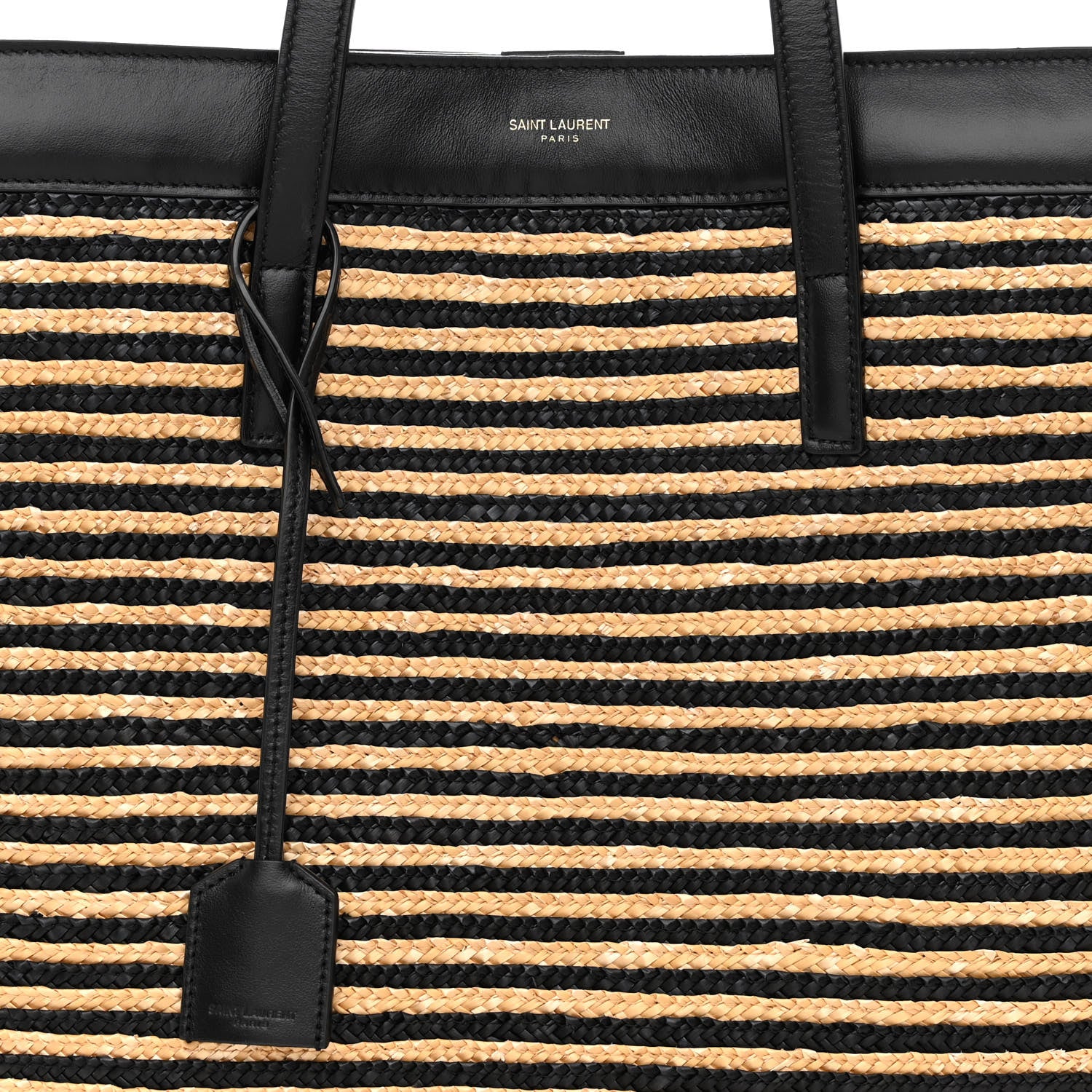 Saint Laurent Calfskin Raffia Large Shopping Tote Naturale Black 8 of 10