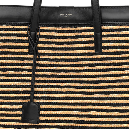 Saint Laurent Calfskin Raffia Large Shopping Tote Naturale Black 8 of 10