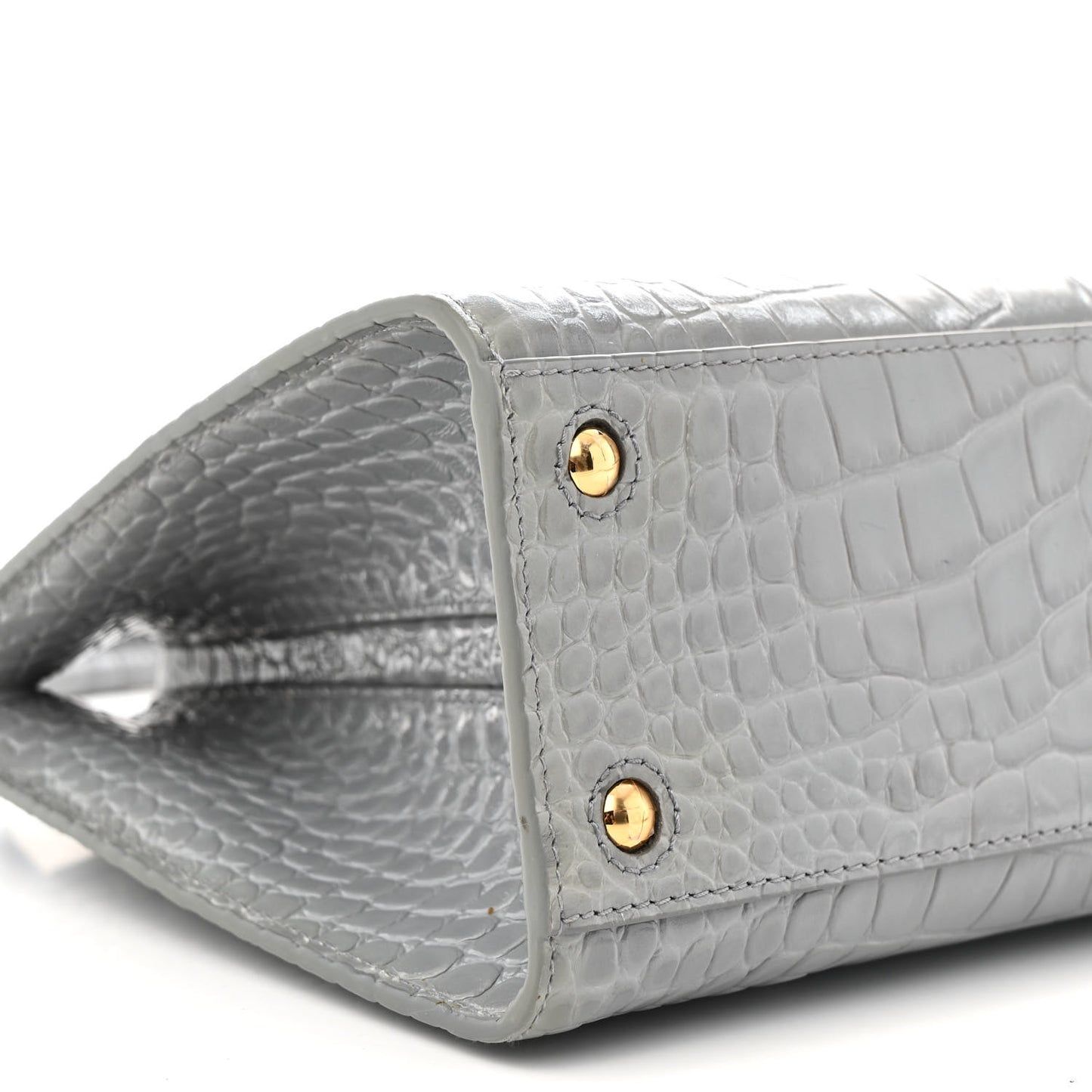 Crocodile Embossed Calfskin Mini Frances Tote Cloud Grey