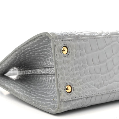 Burberry Crocodile Embossed Calfskin Mini Frances Tote Cloud Grey 9 of 11