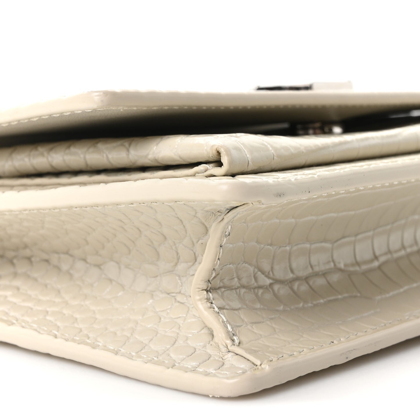 Calfskin Crocodile Embossed Monogram Sunset Chain Wallet Blanc Vintage