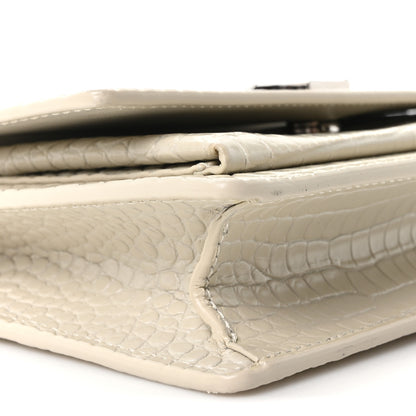 Saint Laurent Calfskin Crocodile Embossed Monogram Sunset Chain Wallet Blanc Vintage 8 of 9