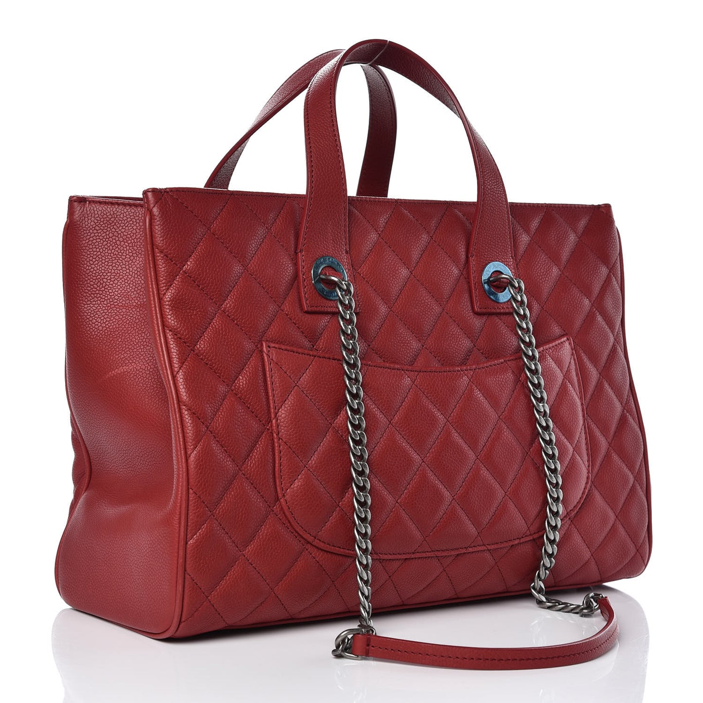Caviar Quilted Large Casual Pocket Tote Red