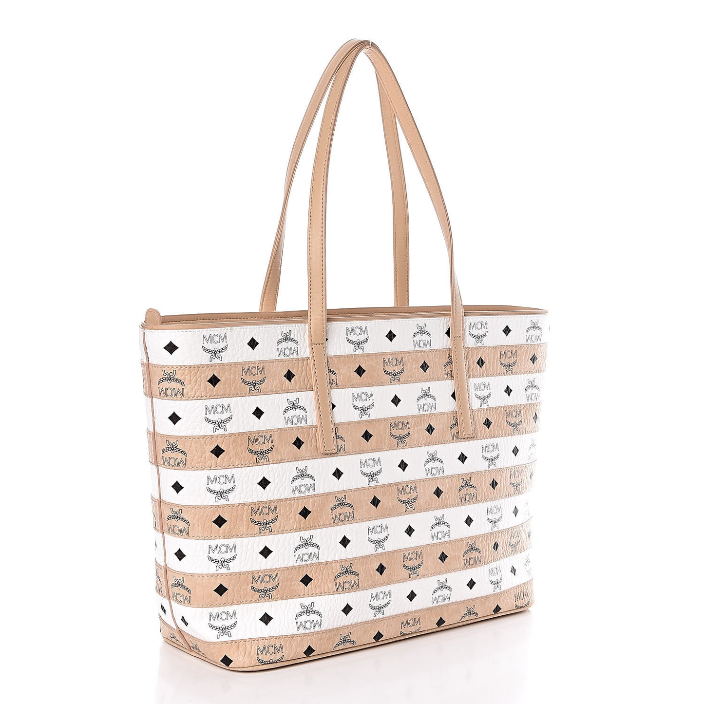Visetos Striped Medium Anya Shopper Tote White Beige