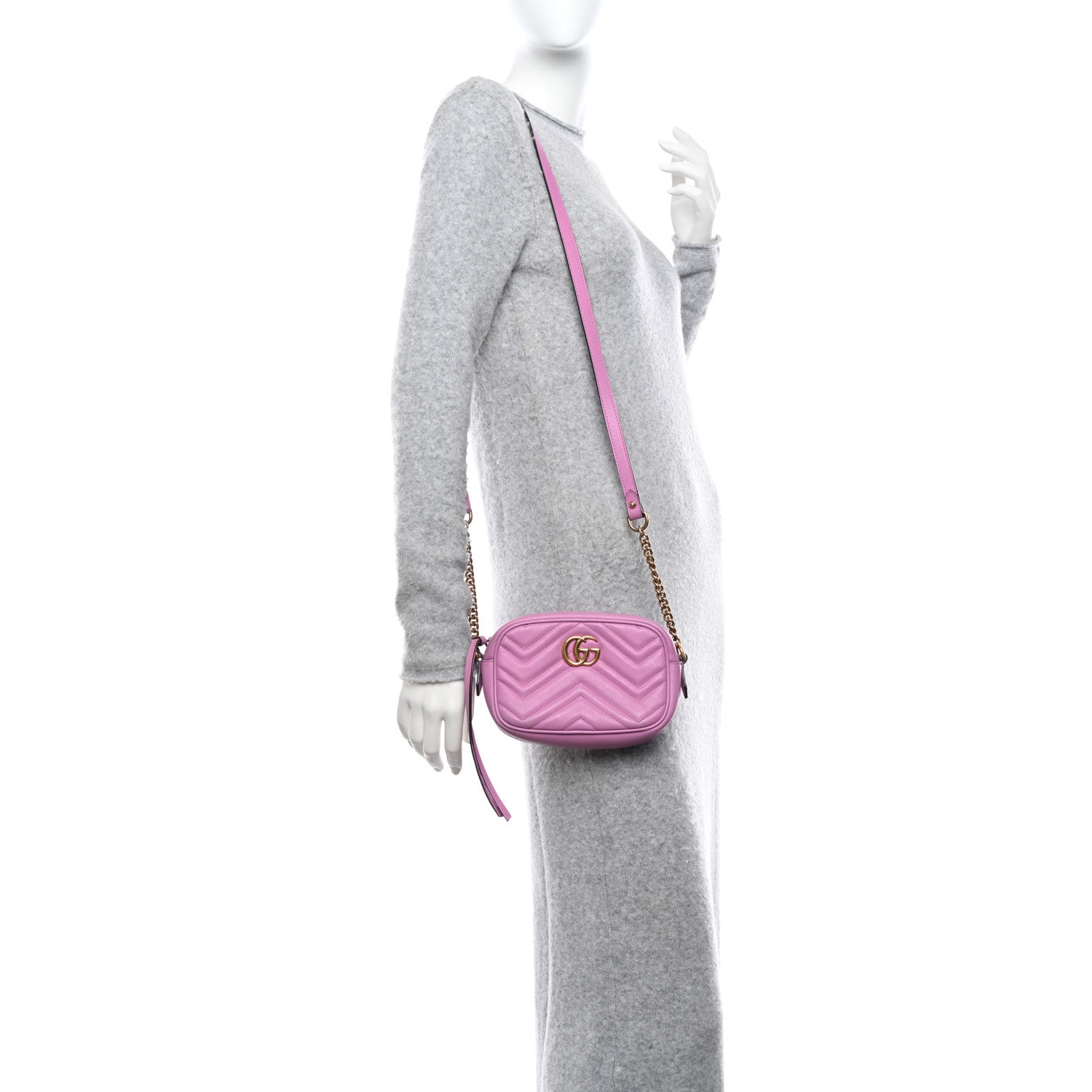 Gucci Calfskin Matelasse Mini GG Marmont Chain Shoulder Bag Candy Mousse 2 of 12