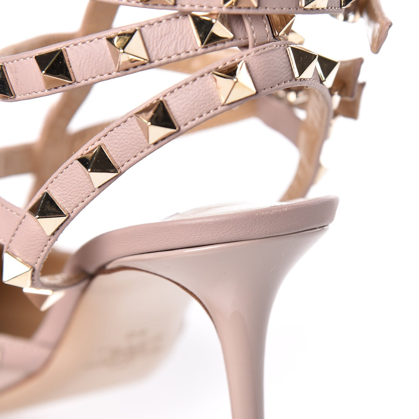 Patent Rockstud Ankle Strap Low Heel Pumps 40 Poudre