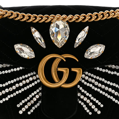 Gucci Velvet Matelasse Marquise Crystals Embroidered Small GG Marmont Shoulder Bag Black 8 of 10