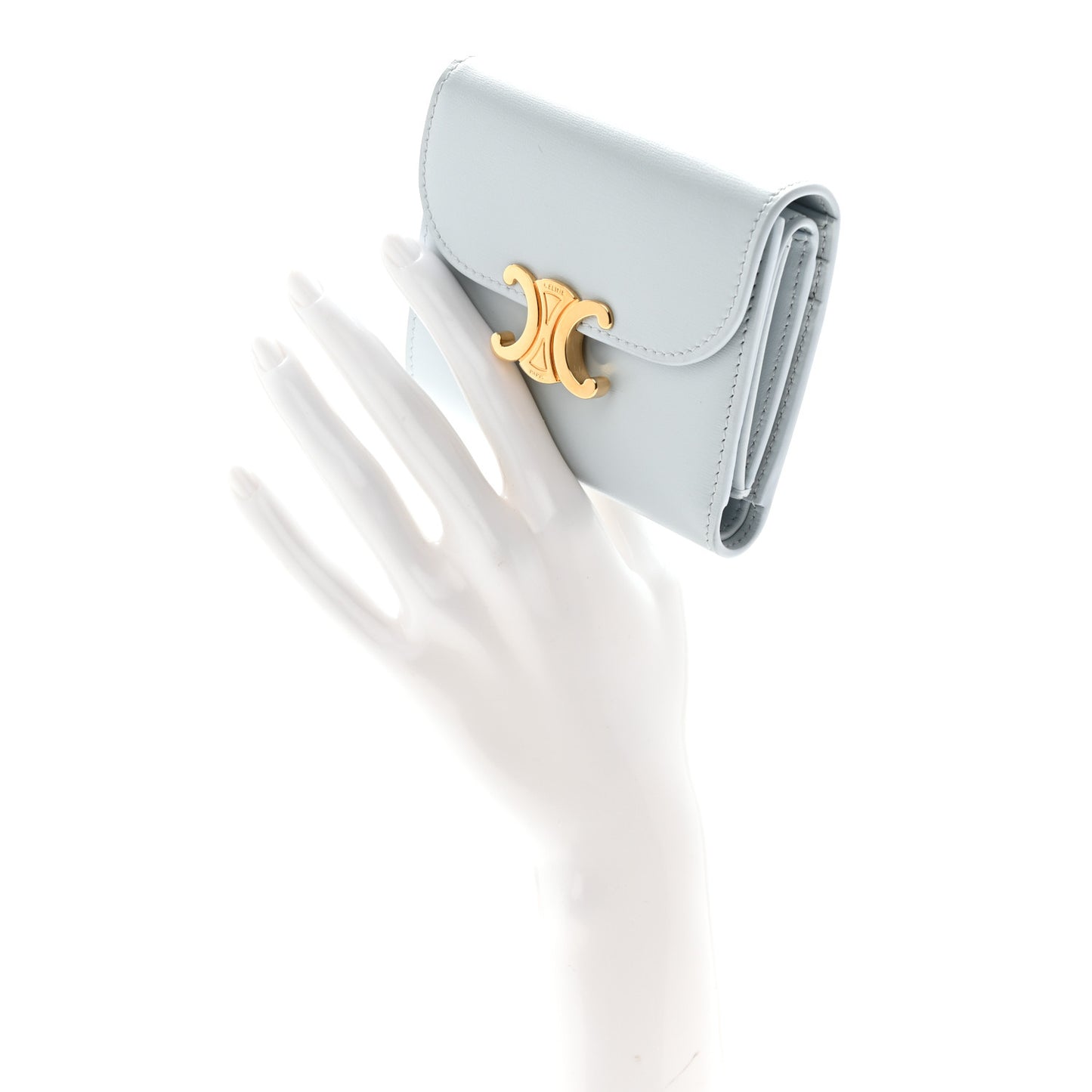 Shiny Calfskin Small Triomphe Wallet Soft Blue