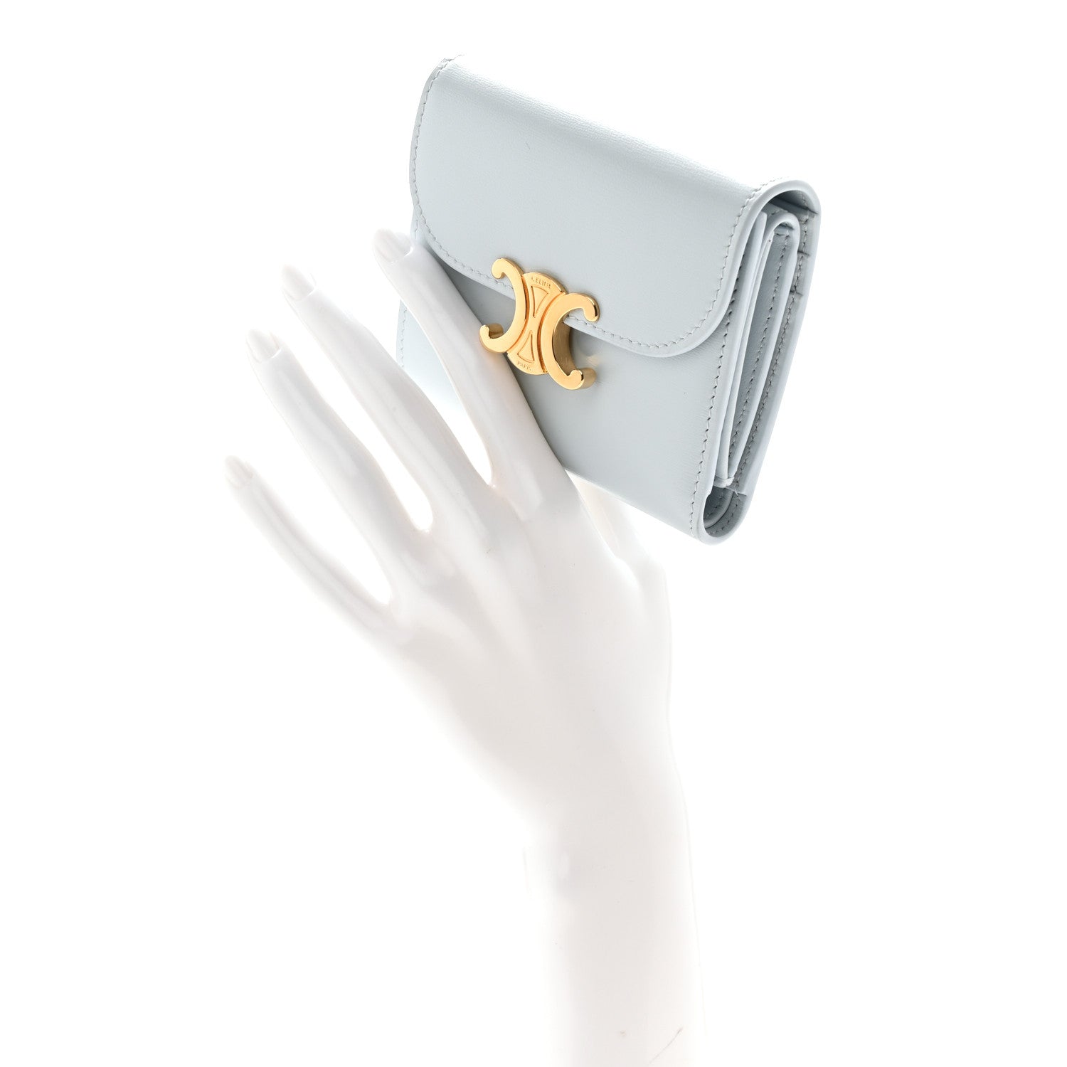 Celine Shiny Calfskin Small Triomphe Wallet Soft Blue 2 of 8