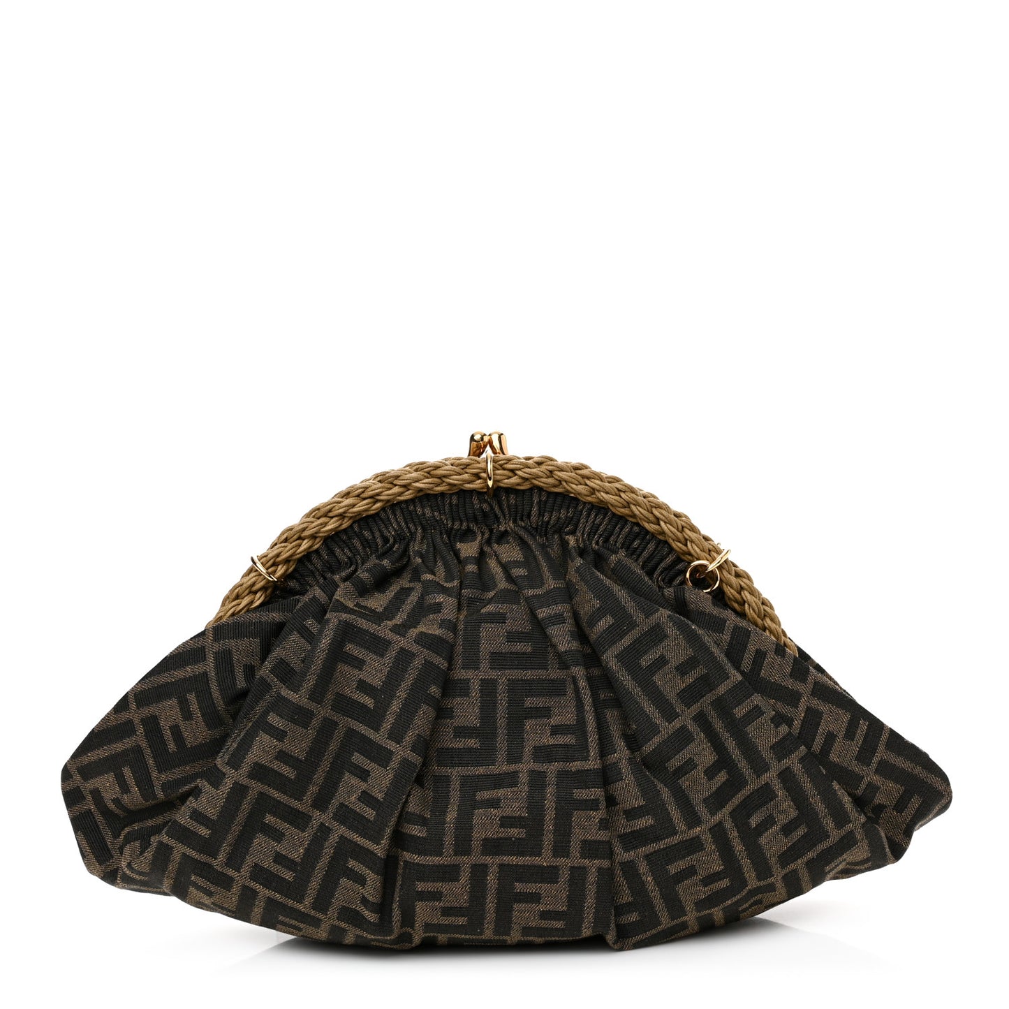 Fabric Jacquard FF Braided Shell Clutch Tobacco
