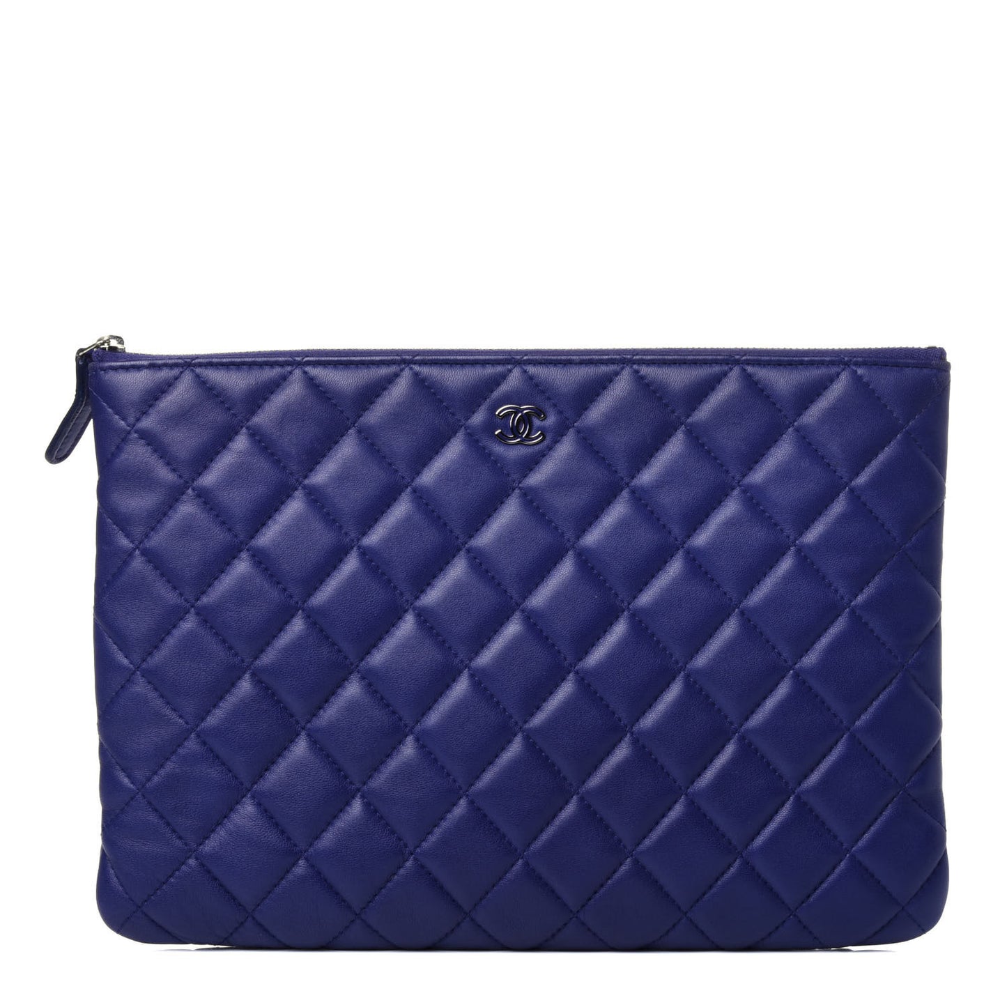 Lambskin Quilted Medium Cosmetic Case Blue