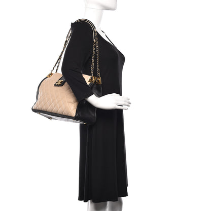 Chanel Lambskin Quilted Elegant CC Shopping Tote Beige Black 2 of 13