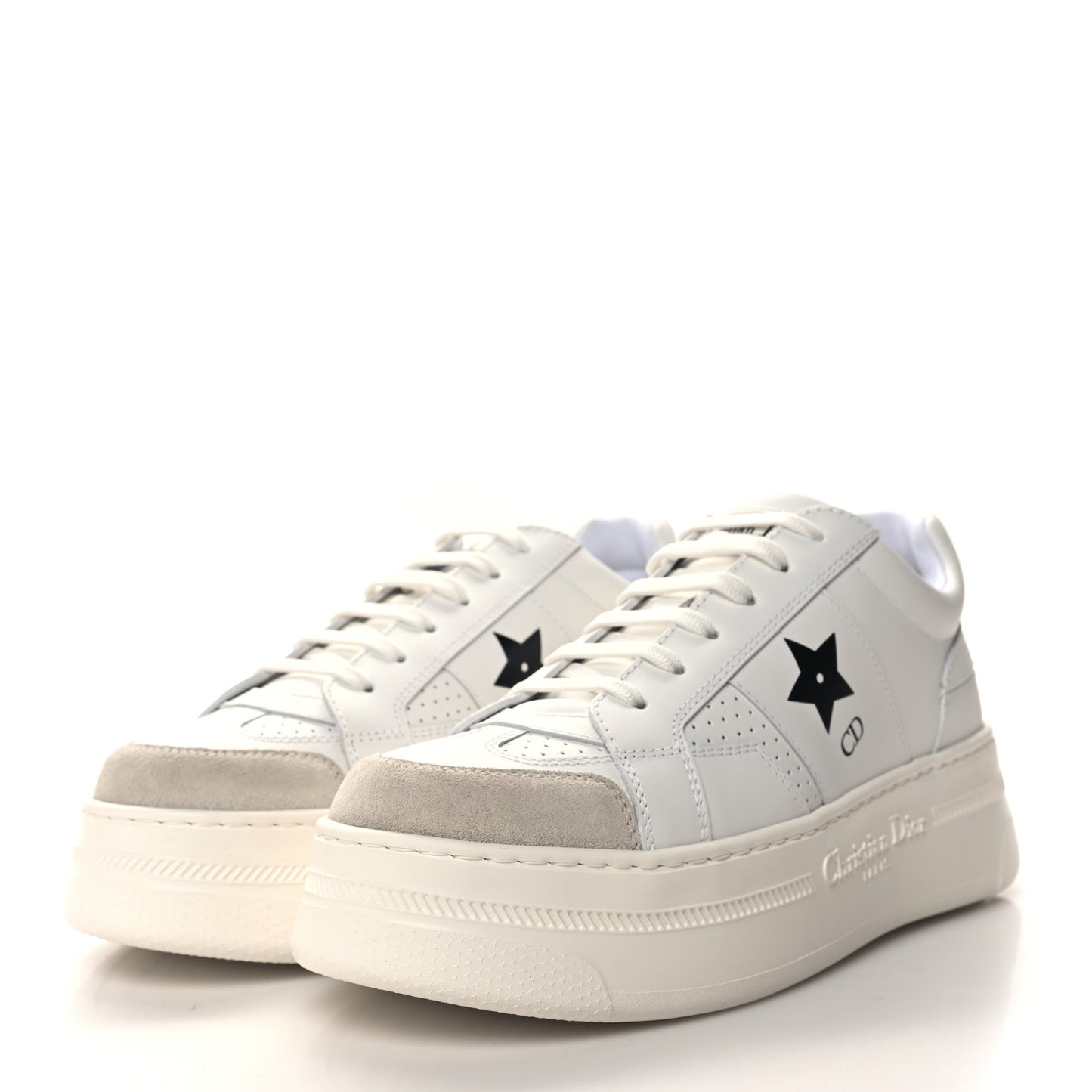 Calfskin Suede Dior Star Ors Platform Sneakers White Black 38.5 White Black
