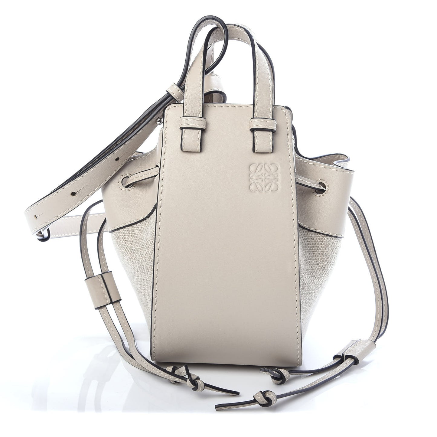 Calfskin Canvas Mini Hammock Shoulder Bag Natural Light Oat