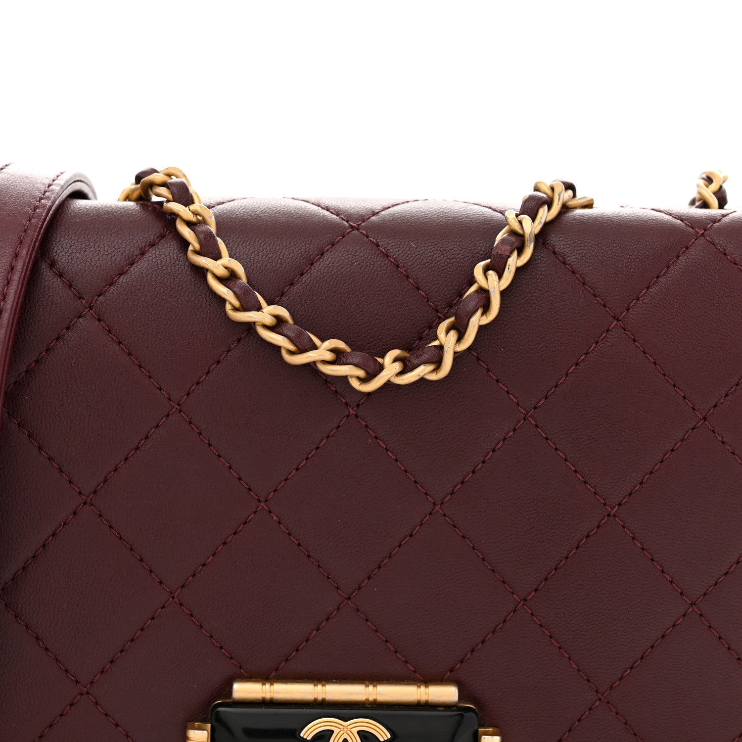 Chanel Calfskin Quilted Small Octagon CC Clasp Flap Bag Red Gold 8 of 11
