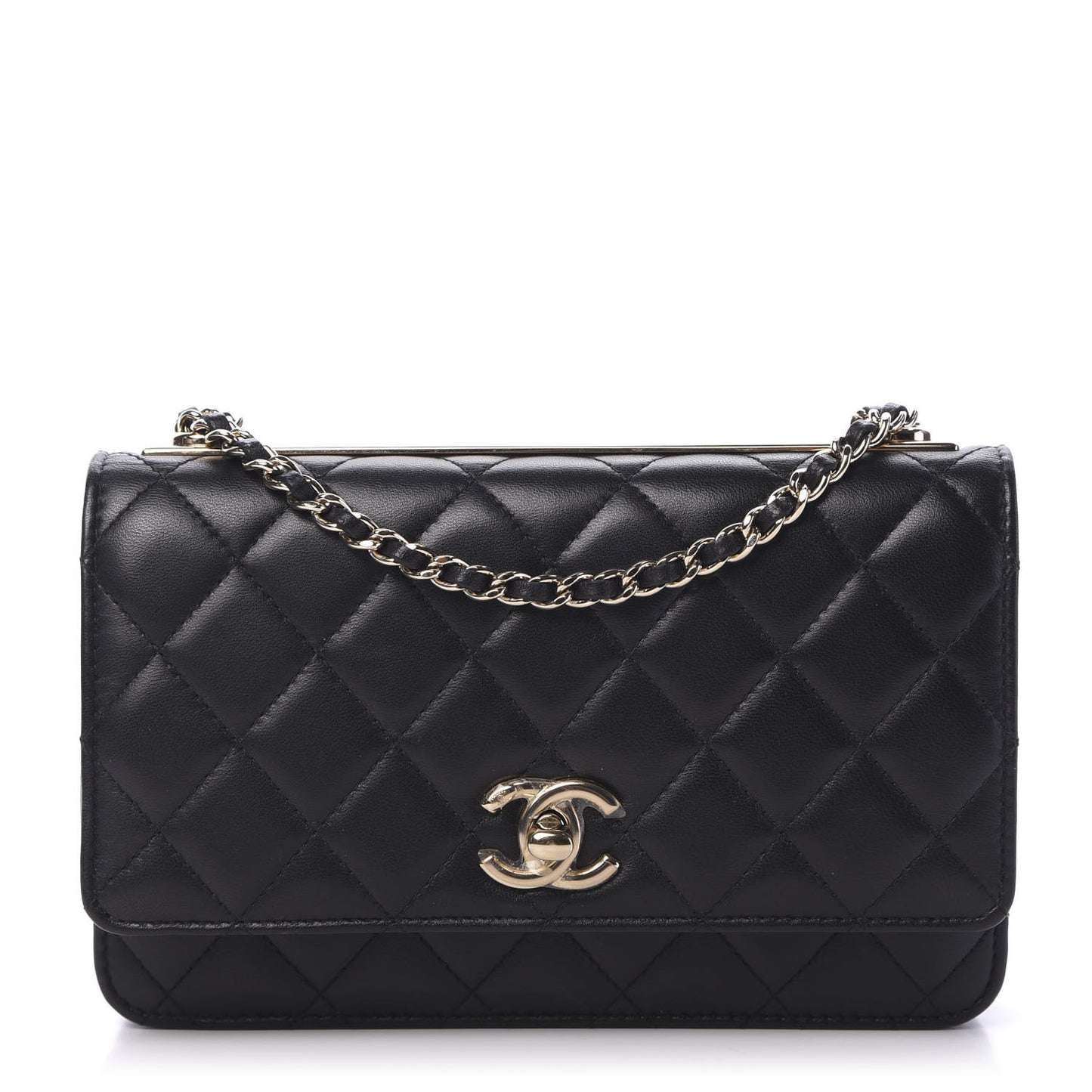 Lambskin Quilted Trendy CC Wallet On Chain WOC Black