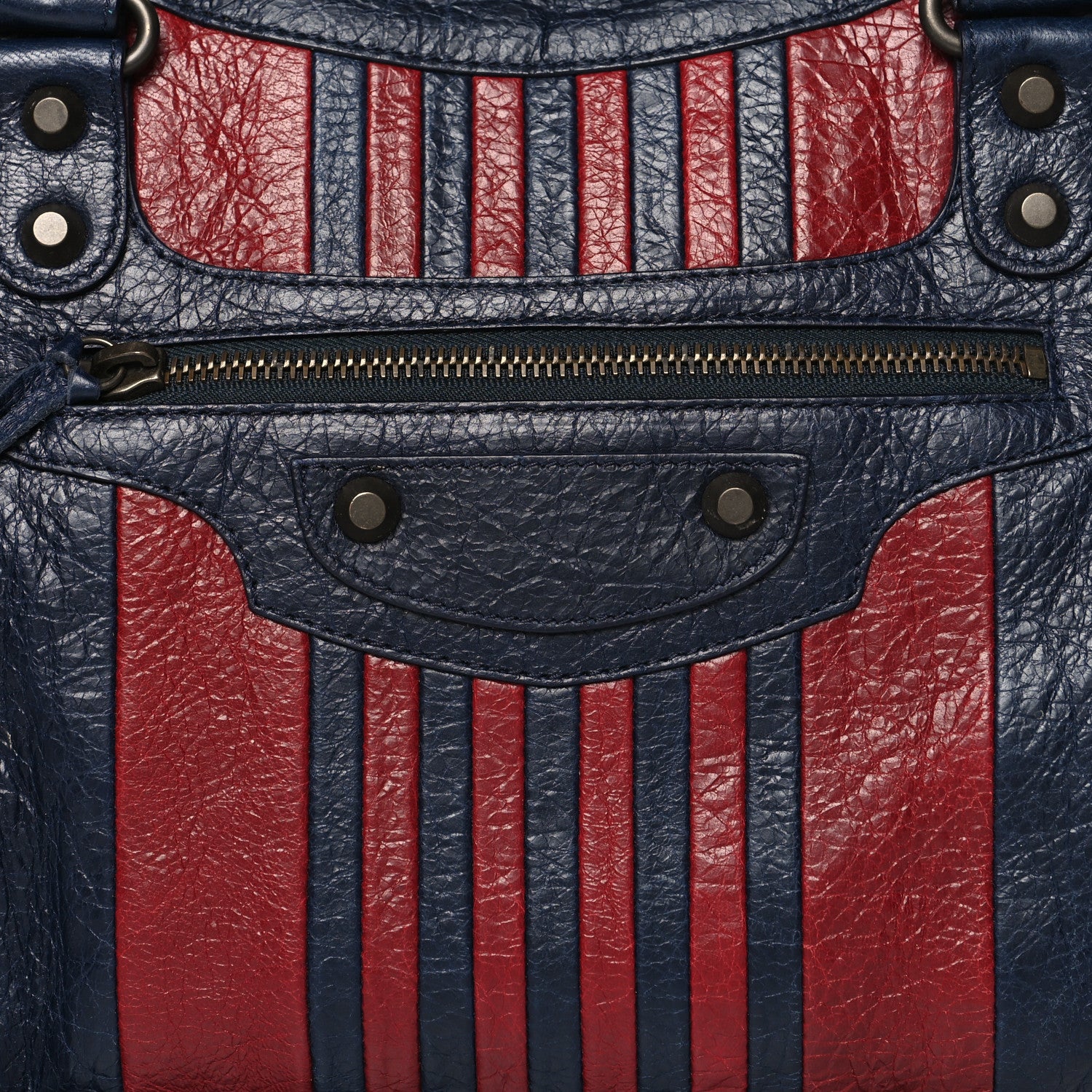 Balenciaga Cuir Arena Striped Classic Hardware City Bleu Nuit Rouge 9 of 13