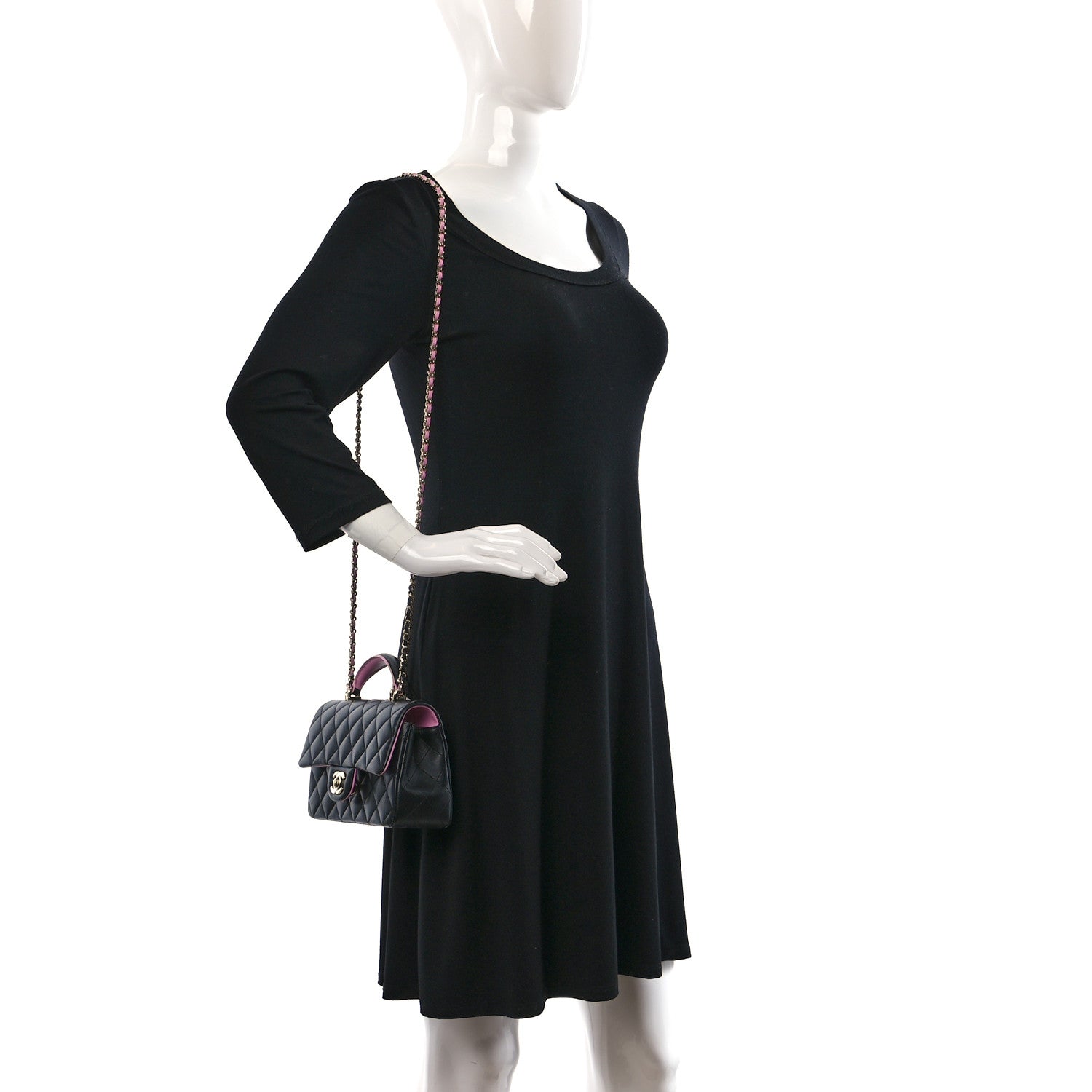 Chanel Lambskin Quilted Bi-Color Mini Top Handle Rectangular Flap Black Lilac 2 of 11