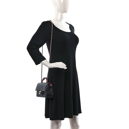 Chanel Lambskin Quilted Bi-Color Mini Top Handle Rectangular Flap Black Lilac 2 of 11