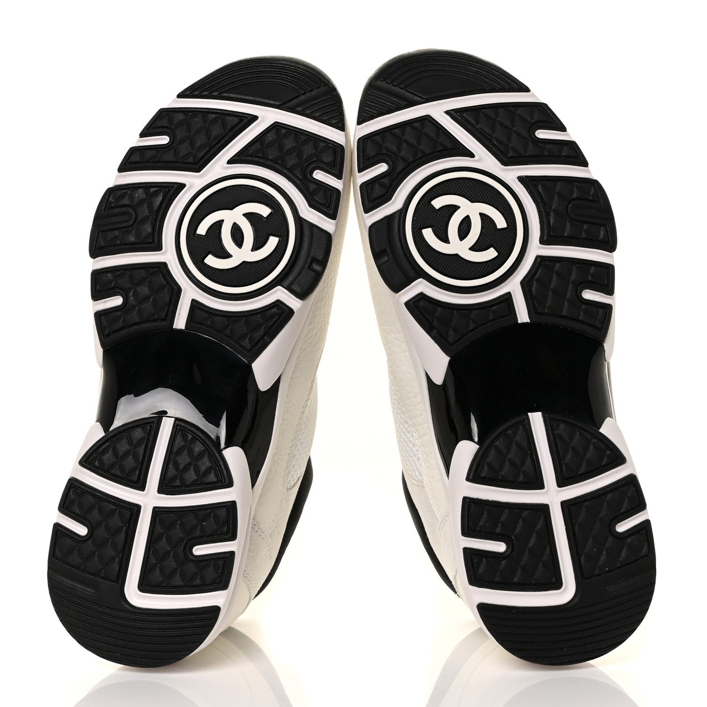 Mesh Suede Calfskin Grained Calfskin Womens CC Sneakers 36 White Black