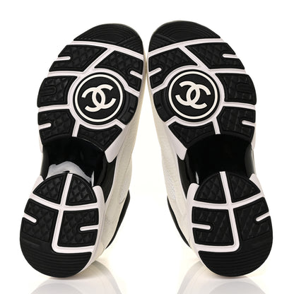 Chanel Mesh Suede Calfskin Grained Calfskin Womens CC Sneakers 36 White Black 5 of 7