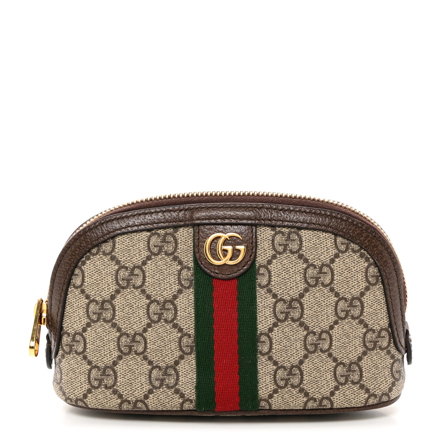 GG Supreme Monogram Textured Calfskin Web Medium Ophidia Cosmetic Case Beige Ebony New Acero