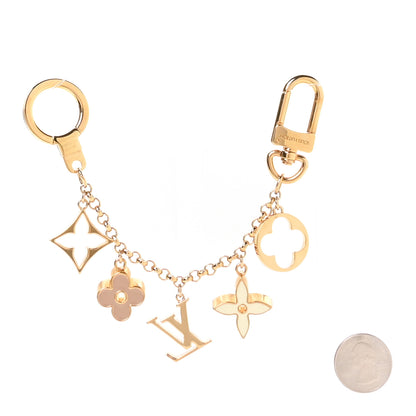 Louis Vuitton Brass Enamel Fleur De Monogram Bag Charm Chain Gold 2 of 3