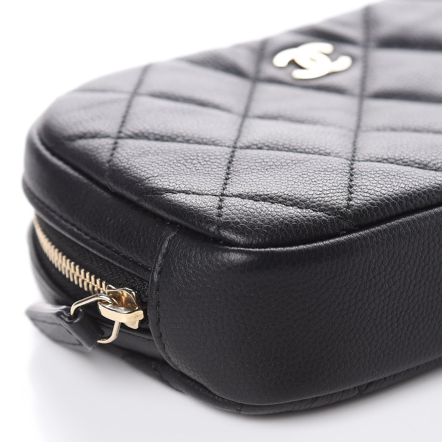 Caviar Quilted Small Curvy Pouch Cosmetic Case Black