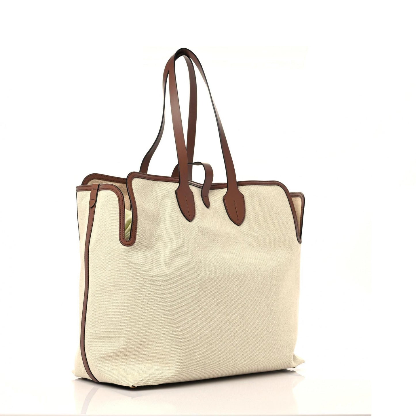 Cotton Canvas Calfskin Large Soft Belted Tote Bag Natural