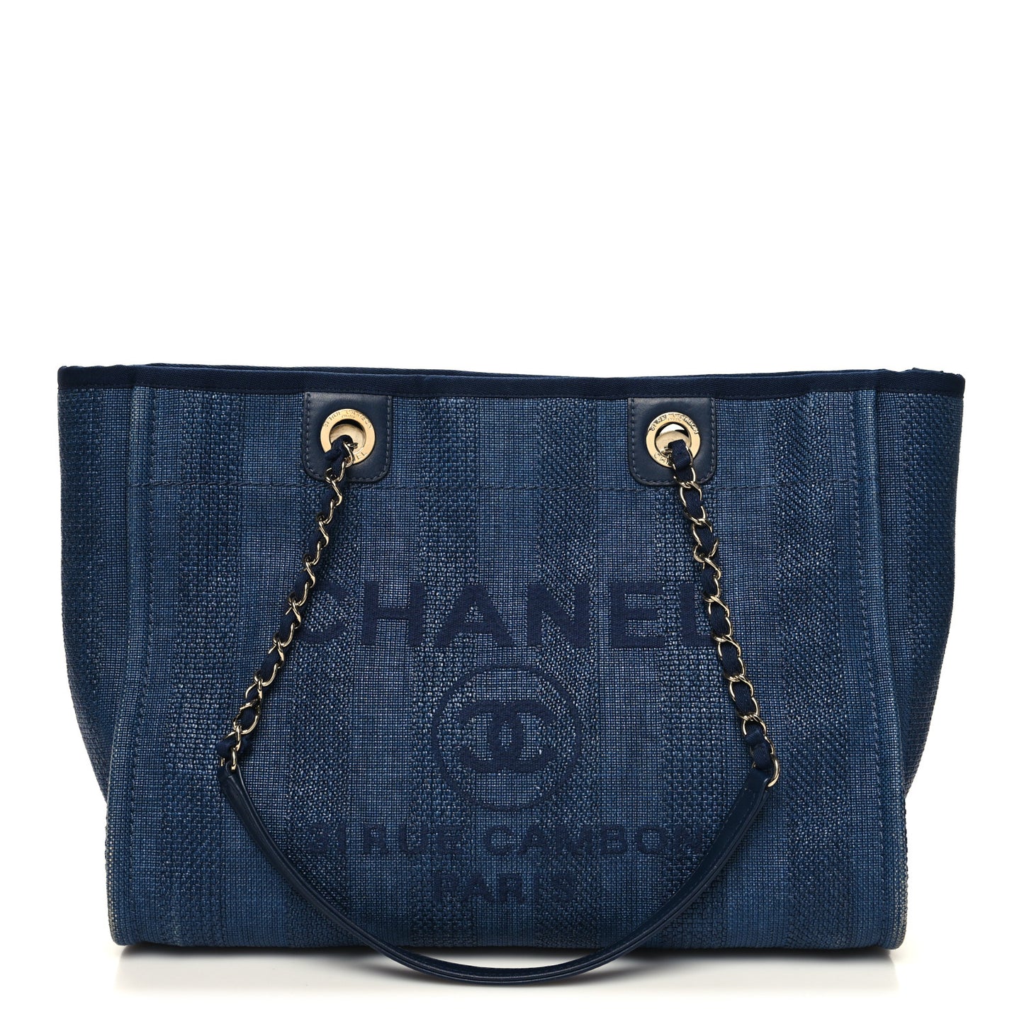 Mixed Fibers Striped Small Deauville Tote Navy Blue