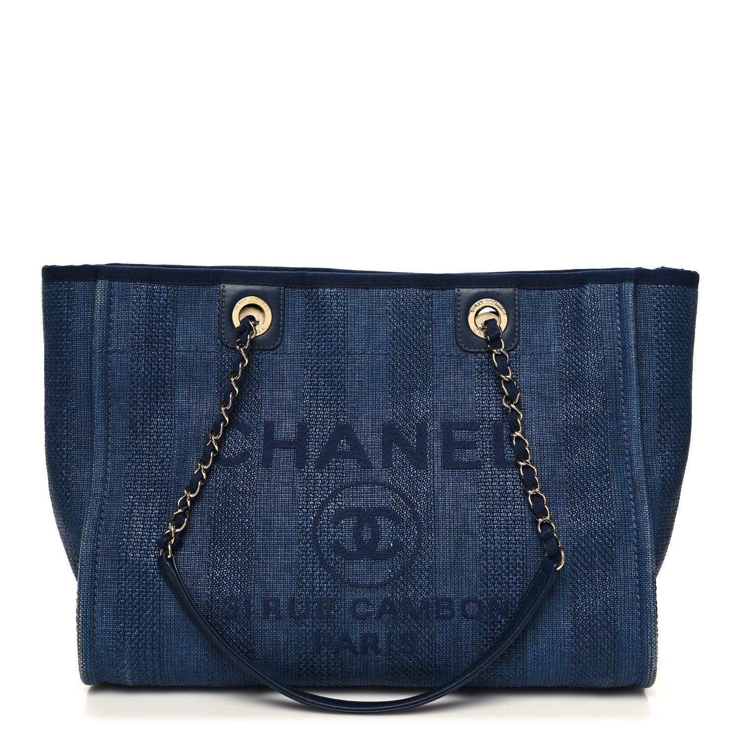 Chanel Mixed Fibers Striped Small Deauville Tote Navy Blue 1 of 10