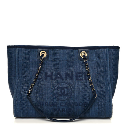 Chanel Mixed Fibers Striped Small Deauville Tote Navy Blue 1 of 10