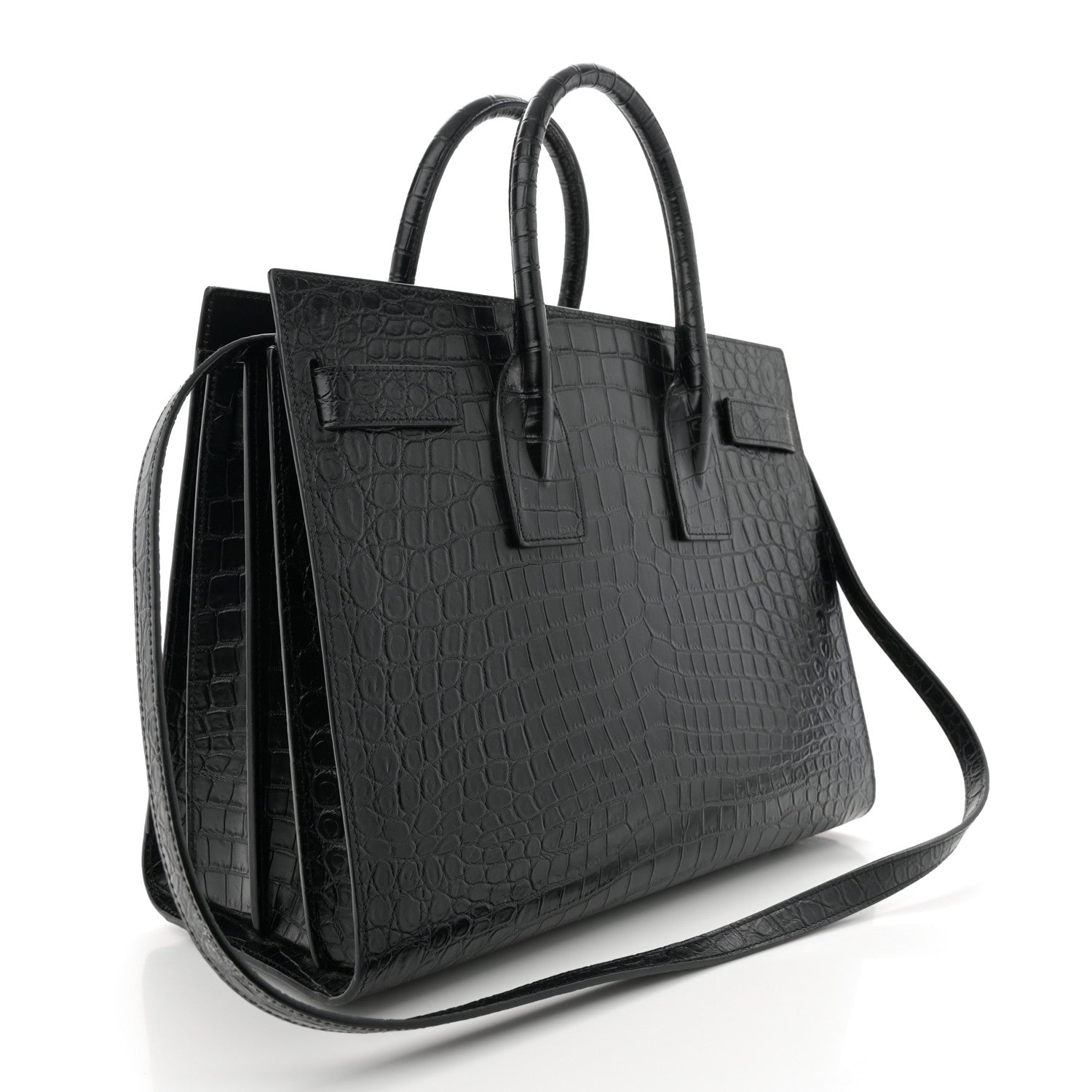 Saint Laurent Calfskin Crocodile Embossed Small Sac de Jour Black 3 of 13