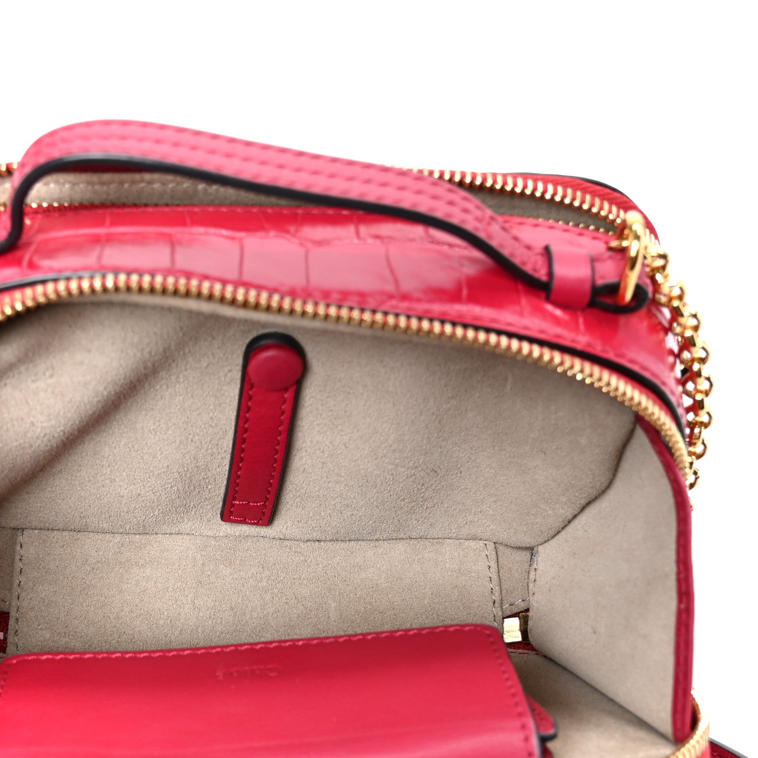 Chloe Calfskin Crocodile Embossed Mini C Vanity Bag Red 5 of 10