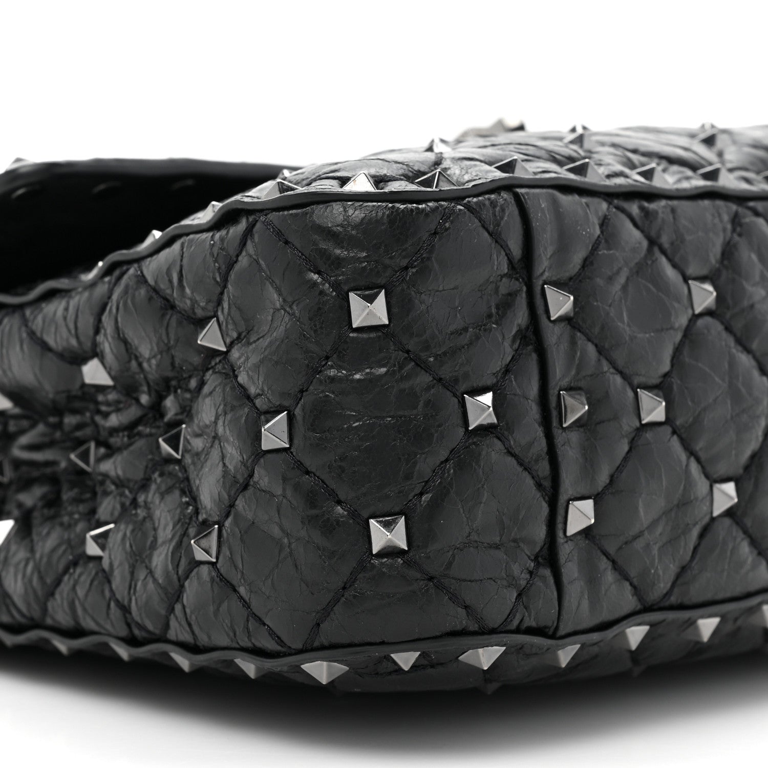 Valentino Garavani Craquele Nappa Medium Rockstud Spike Shoulder Bag Black 8 of 9