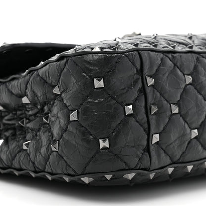 Valentino Garavani Craquele Nappa Medium Rockstud Spike Shoulder Bag Black 8 of 9