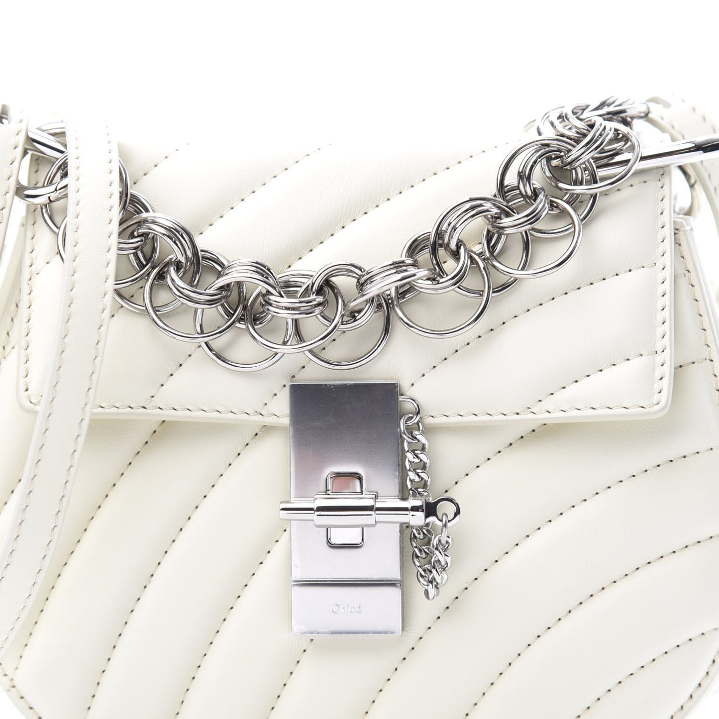 Calfskin Quilted Mini Drew Bijou Shoulder Bag Natural White