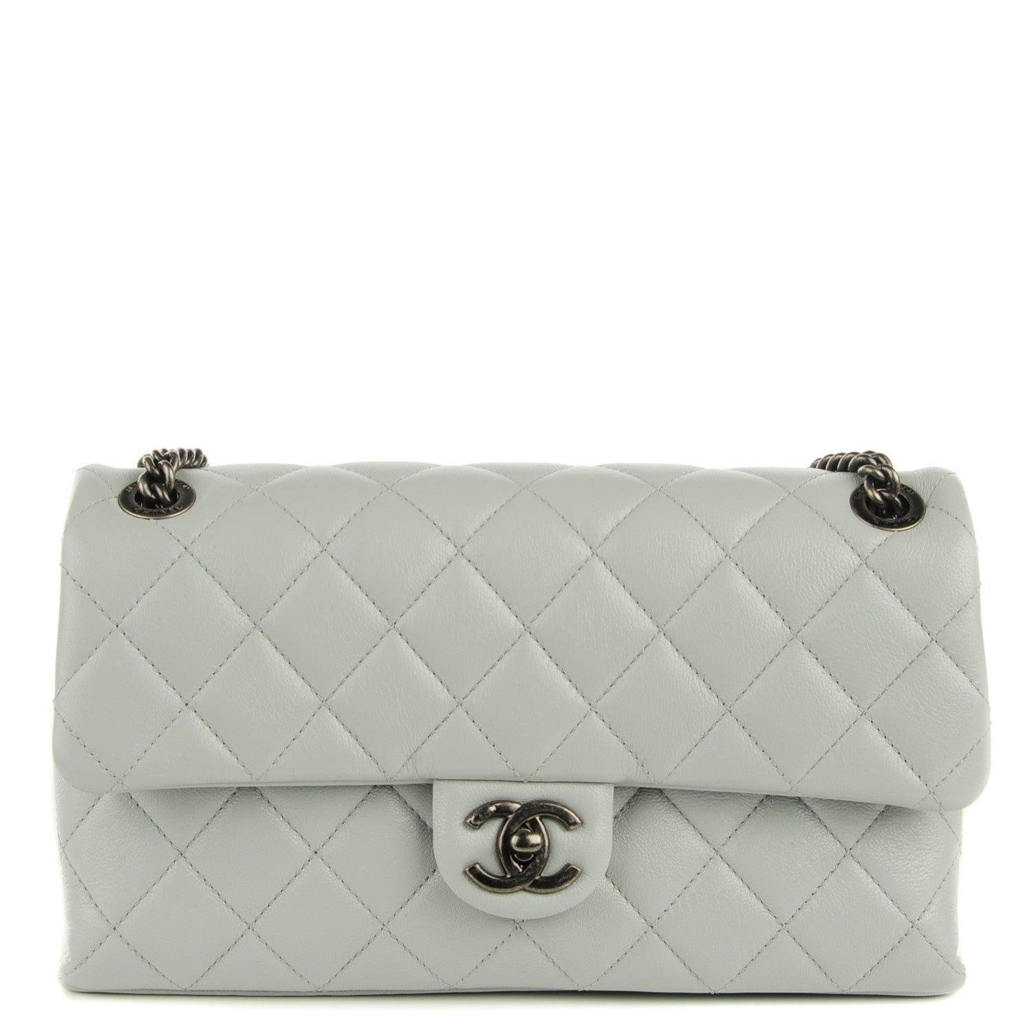 Chanel Shiny Lambskin Quilted Medium Flap Light Grey 1 of 8