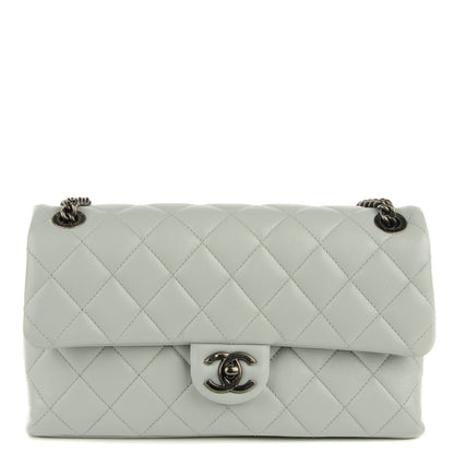 Chanel Shiny Lambskin Quilted Medium Flap Light Grey 1 of 8