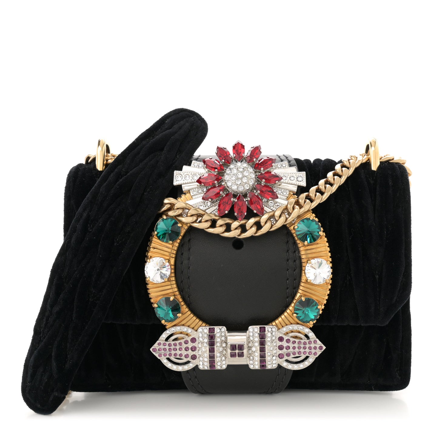 Velluto Crystal Embellished Shoulder Bag Black