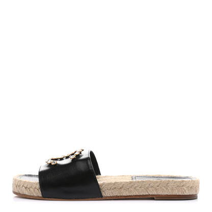 Chanel Patent Calfskin Crystal CC Espadrille Slip On Sandals 37 Black 1 of 8