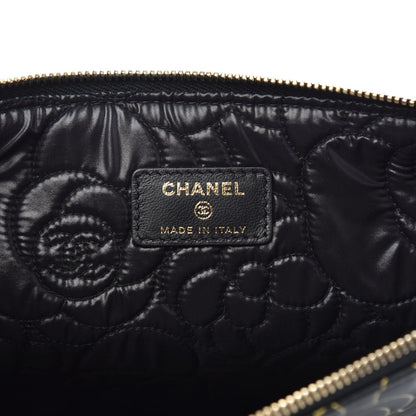 Chanel Lambskin Camellia Embossed Medium Cosmetic Case Black Gold 6 of 7